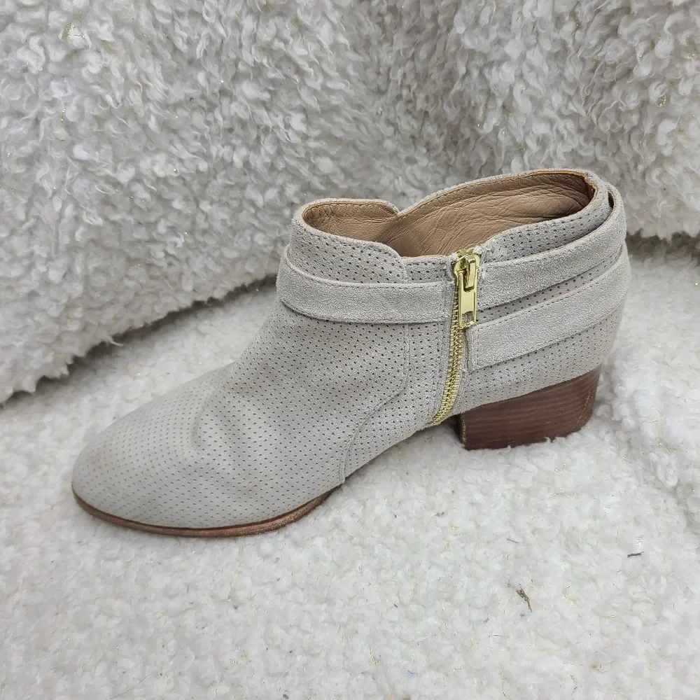 Anthropologie Taupe Perforated Suede‎ Ankle Boots sz 8.5